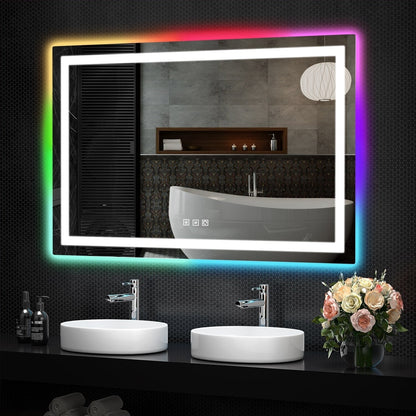 Miroir de salle de bain antibuée rétroéclairé RGB et éclairé par LED