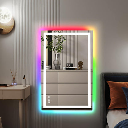 Miroir de salle de bain antibuée rétroéclairé RGB et éclairé par LED