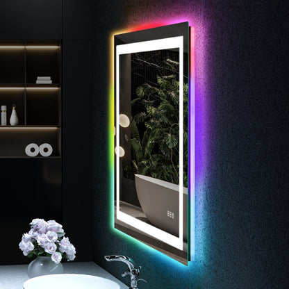 Miroir de salle de bain antibuée rétroéclairé RGB et éclairé par LED