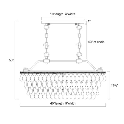 Luminaire rectangulaire à 6 lumières pour îlot de cuisine, en bronze antique, avec suspension en cristal - Bronze antique