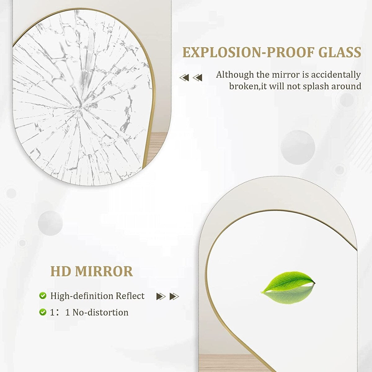 Miroir sur pied arqué pleine longueur, miroir en pied, décoration murale