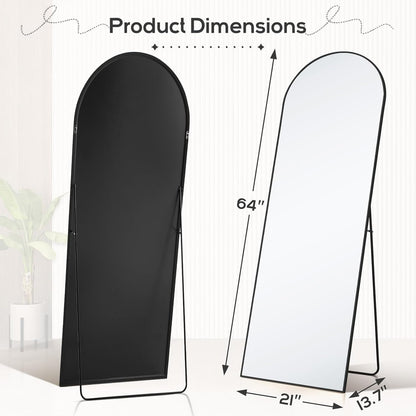 Miroir arqué pleine longueur, 21 x 64 cm, miroir mural en verre incassable, grand miroir arqué avec support et cadre en alliage d'aluminium