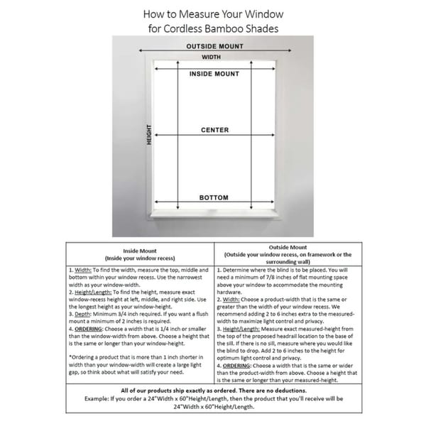 Stores Arlo Blinds sans cordon Java en bambou profond, hauteur 60 pouces