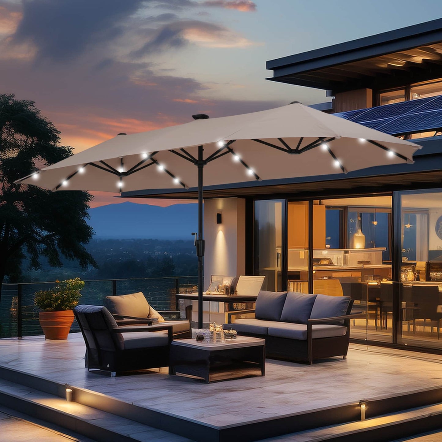 Parasol de terrasse extra large Autlaycil de 4 m avec éclairage solaire (sans base)