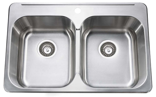 Bristol Sinks Drop In Stainless Steel Double Bowl Kitchen Sink - B211|Évier de cuisine à cuve double Bristol Sinks en acier inoxydable à installation sur le dessus - B211
