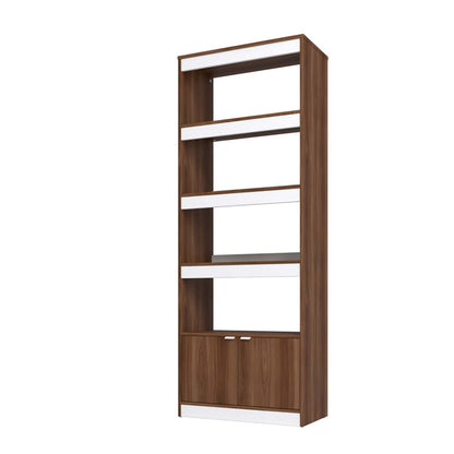 Manhattan Comfort Mid-Century Modern Ratzer Bibliothèque avec 5 étagères - Marron et Blanc|Bibliothèque Ratzer de Manhattan Comfort de style moderne du milieu du 20e siècle avec 5 tablettes - brune et blanche