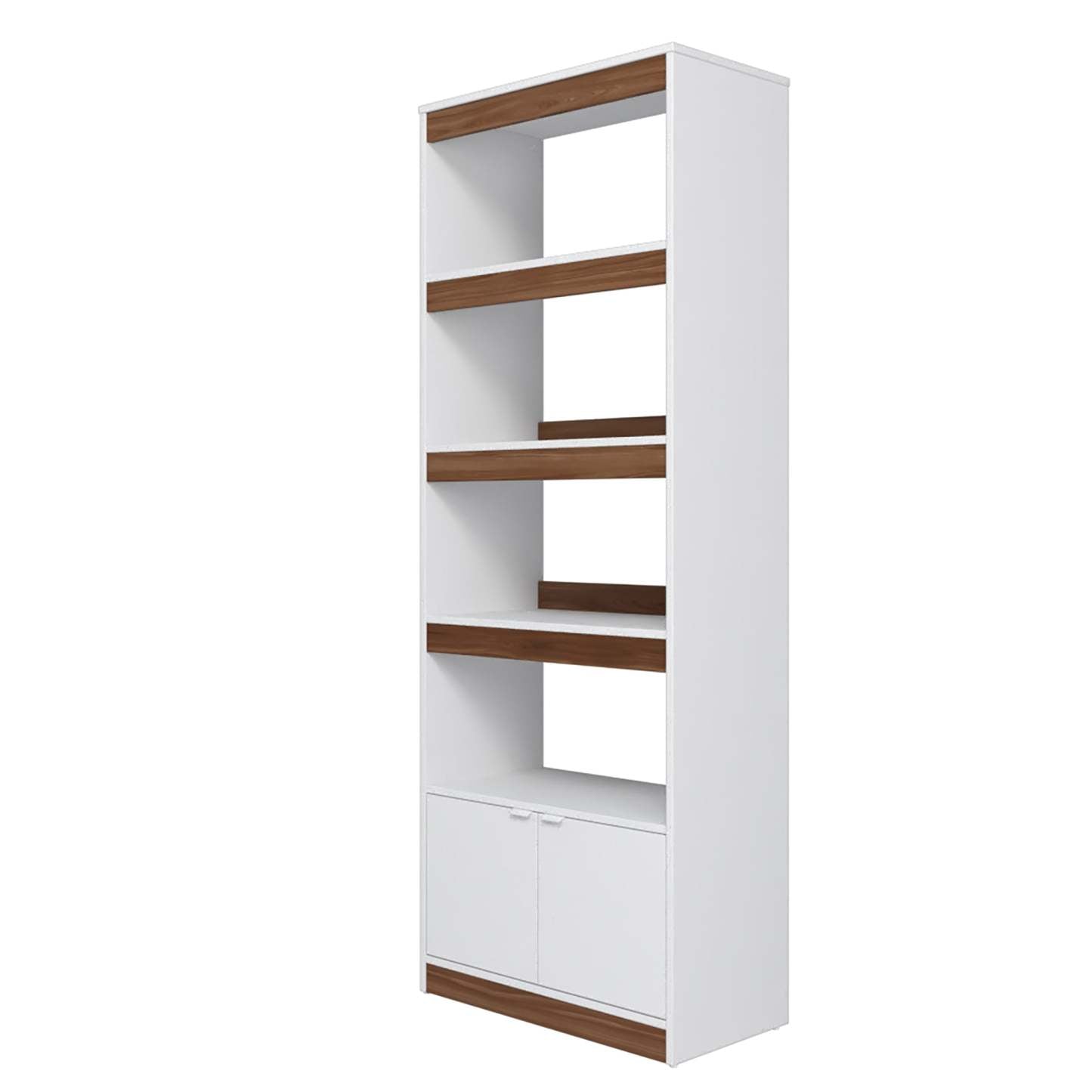 Manhattan Comfort Mid-Century Modern Ratzer Bibliothèque avec 5 étagères - Blanc et Marron|Bibliothèque Ratzer de Manhattan Comfort de style moderne du milieu du 20e siècle avec 5 tablettes - blanche et brune