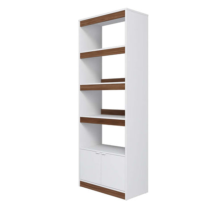 Manhattan Comfort Mid-Century Modern Ratzer Bibliothèque avec 5 étagères - Blanc et Marron|Bibliothèque Ratzer de Manhattan Comfort de style moderne du milieu du 20e siècle avec 5 tablettes - blanche et brune