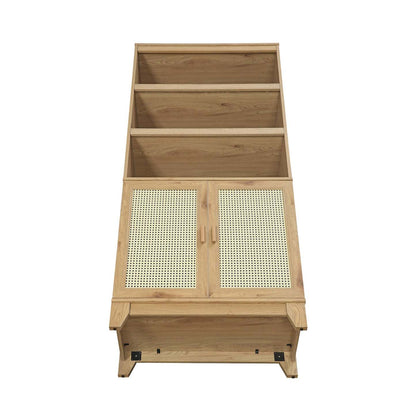 Bibliothèque moderne Sheridan de Manhattan Comfort avec étagères réglables - Naturel|Bibliothèque moderne Sheridan de Manhattan Comfort avec cannage et tablettes réglables - naturel