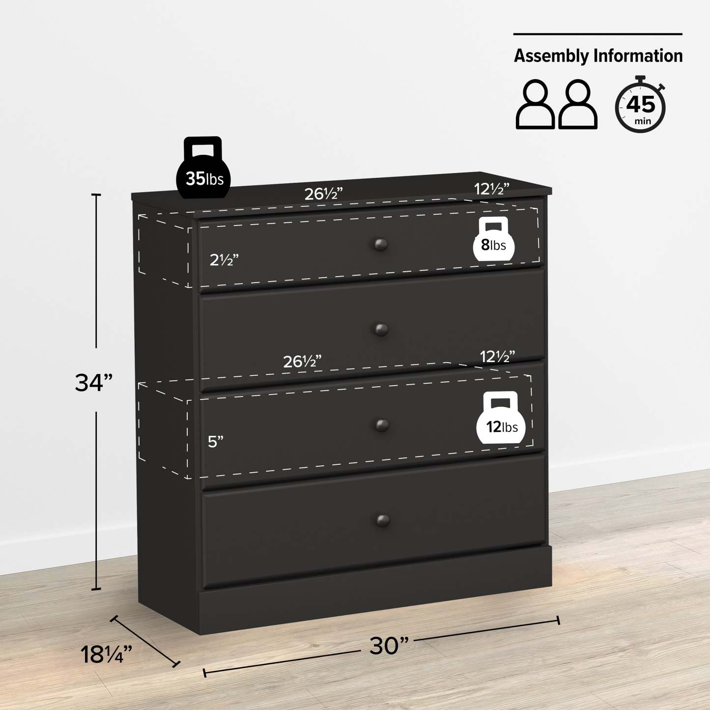 Commode Astrid 4 tiroirs - Noir|Commode Astrid à 4 tiroirs - noire