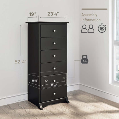 Jade Tall 6-Drawer Chest - Black|Commode verticale haute Jade à 6 tiroirs - noire