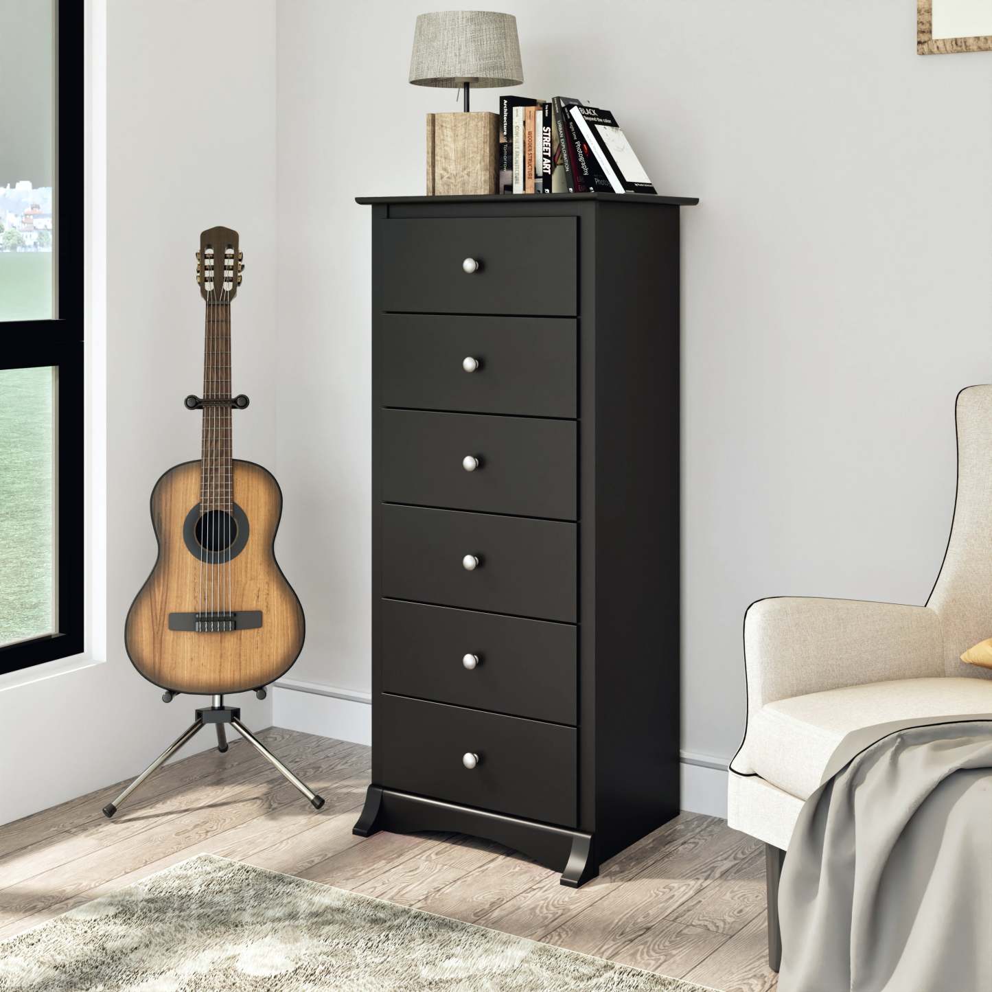 Jade Tall 6-Drawer Chest - Black|Commode verticale haute Jade à 6 tiroirs - noire