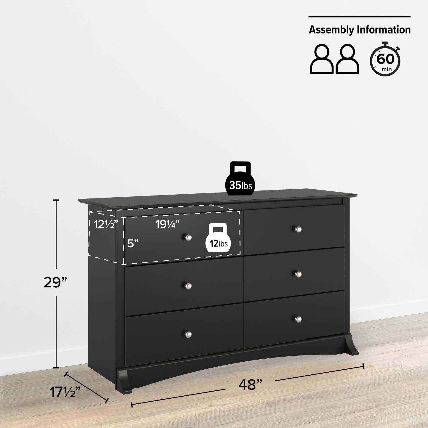 Jade Kids 6-Drawer Dresser - Black|Commode Jade à 6 tiroirs pour enfants - noire