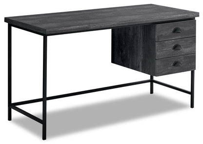 Bureau Blake 55,25 aspect bois récupéré avec 3 tiroirs - Noir|Bureau Blake de 55,25 po d'apparence bois recyclé à 3 tiroirs - noir