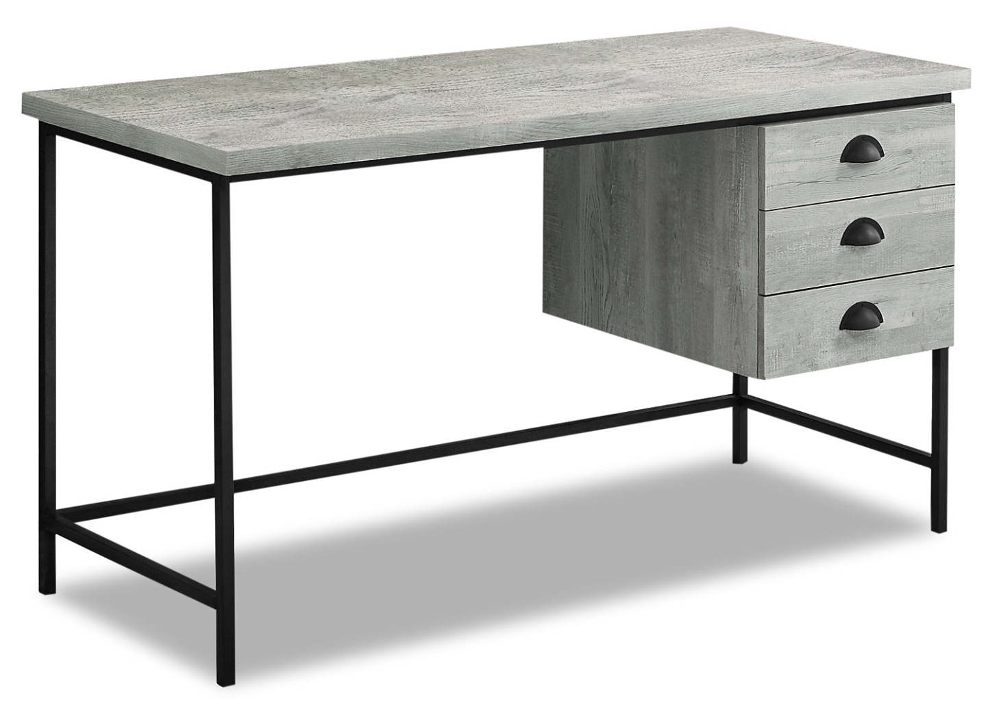 Bureau Blake 55.25 aspect bois récupéré avec 3 tiroirs - Gris|Bureau Blake de 55,25 po d'apparence bois recyclé à 3 tiroirs - gris