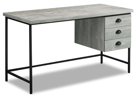 Bureau Blake 55.25 aspect bois récupéré avec 3 tiroirs - Gris|Bureau Blake de 55,25 po d'apparence bois recyclé à 3 tiroirs - gris