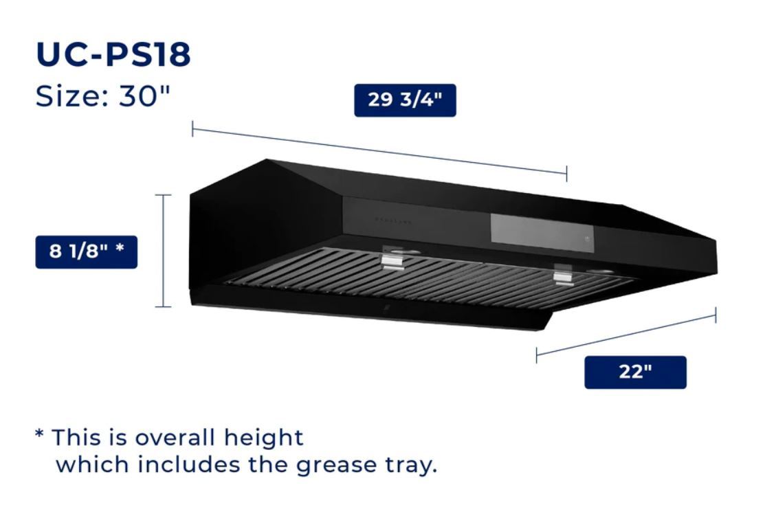 Hauslane 30 Under Cabinet Matte Black Range Hood - UC-PS18BLK-30|Hotte de cuisinière sous l'armoire Hauslane de 30 po noir mat - UC-PS18BLK-30