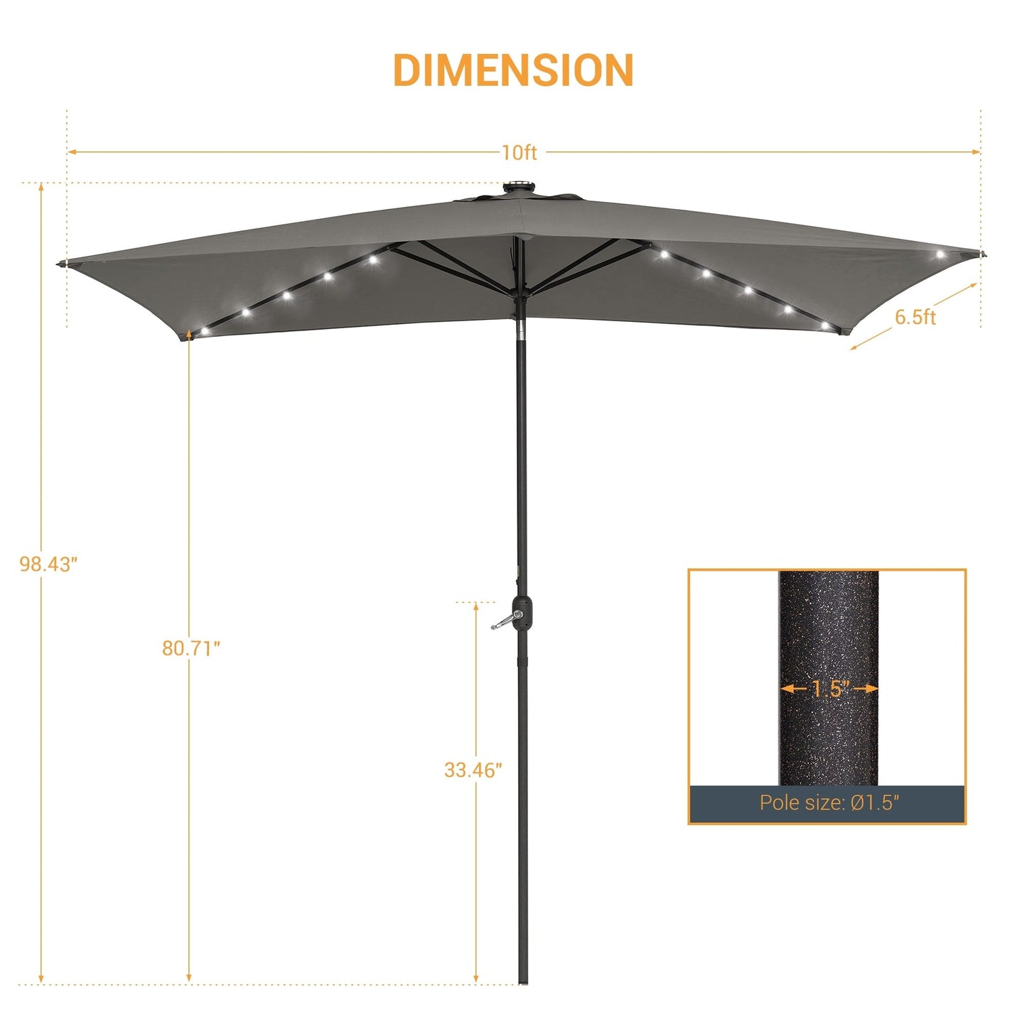 BONOSUKI Parasol rectangulaire d'extérieur 3 x 2 m avec éclairage LED, en aluminium/acier et inclinable