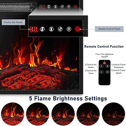 Cheminée électrique BOSSIN 43 avec manteau, insert de cheminée électrique de 58 cm (23 pouces), meuble TV autoportant avec foyer en bois