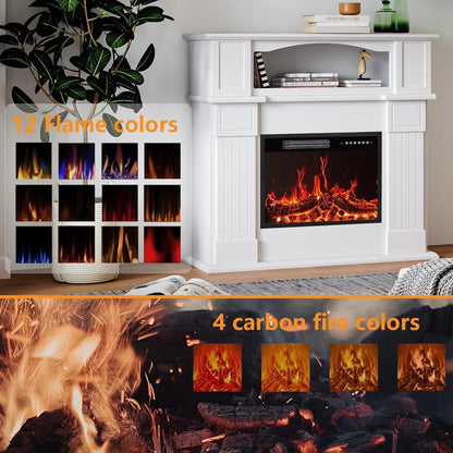 Cheminée électrique BOSSIN 43 avec manteau, insert de cheminée électrique de 58 cm (23 pouces), meuble TV autoportant avec foyer en bois