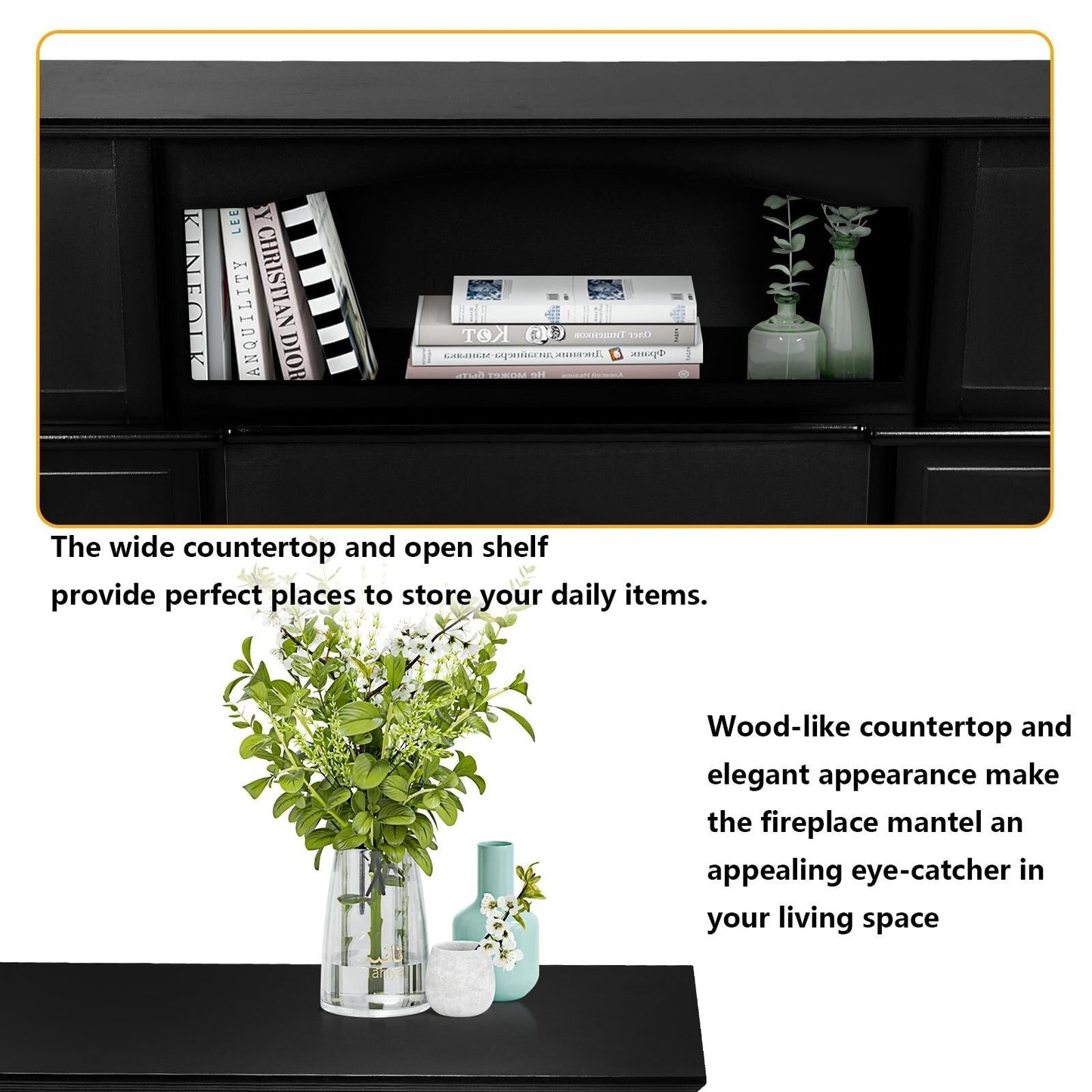 Cheminée électrique BOSSIN 43 avec manteau, insert de cheminée électrique de 58 cm (23 pouces), meuble TV autoportant avec foyer en bois