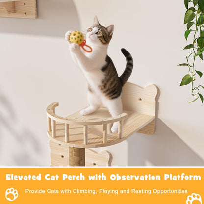 Système d'escalade mural pour chat BOSSIN 9/16/18 pièces en pin - Étagères murales avec panier, griffoir et tunnel