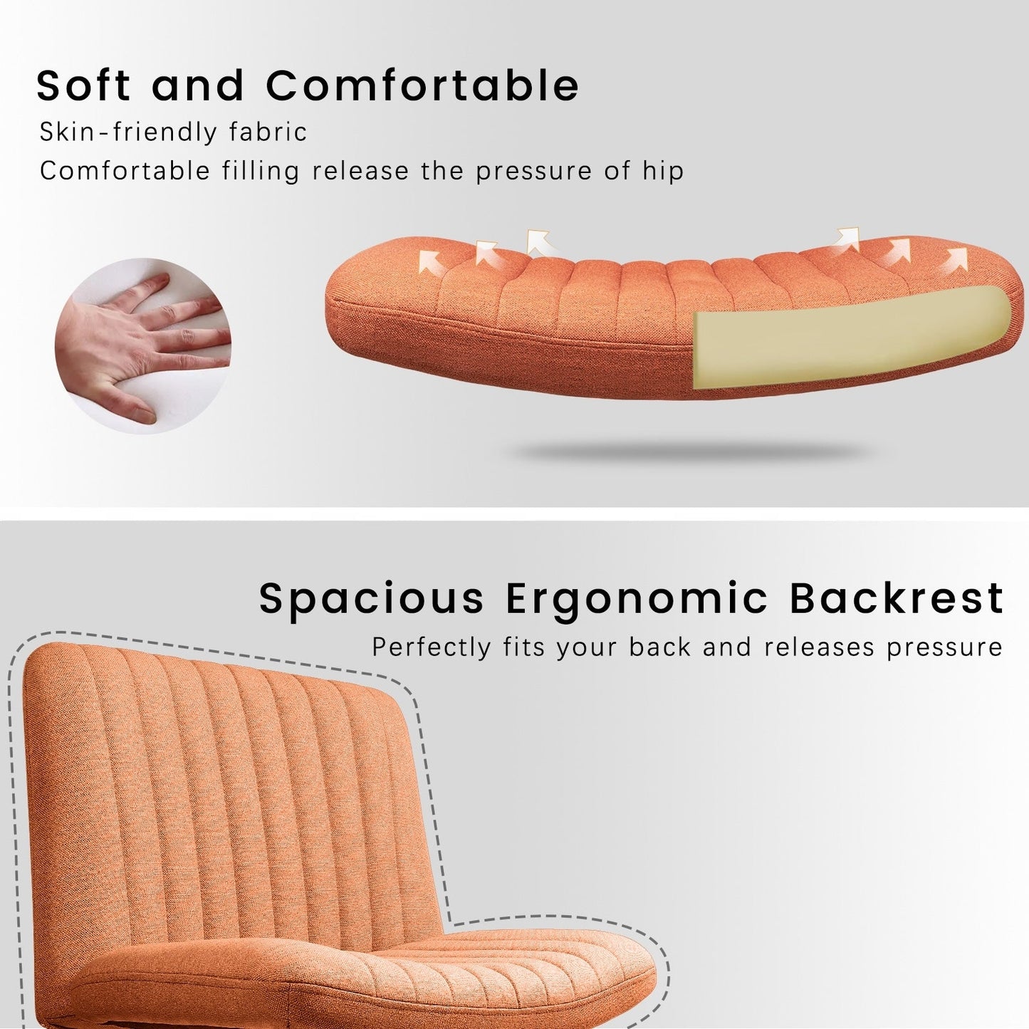 Chaise de bureau pivotante moderne BOSSIN Criss Cross Chair sans accoudoirs et sans roulettes, rembourrée en tissu.