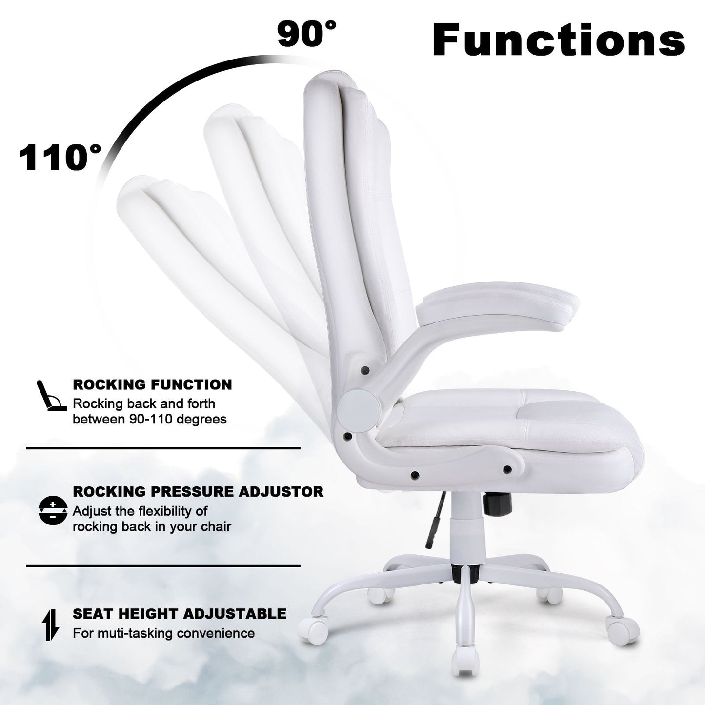 Fauteuil de bureau BOSSIN pour personnes de grande taille, ergonomique, à dossier haut, réglable en hauteur, en cuir, avec accoudoirs rembourrés et relevables.