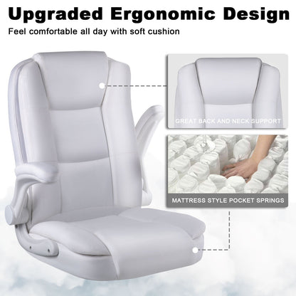 Fauteuil de bureau BOSSIN pour personnes de grande taille, ergonomique, à dossier haut, réglable en hauteur, en cuir, avec accoudoirs rembourrés et relevables.