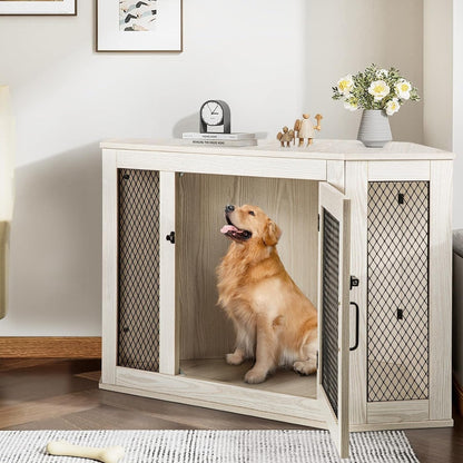 Meuble d'angle pour chien BOSSIN, niche en bois de 44/52 pouces avec filet, niche décorative en bois pour l'intérieur