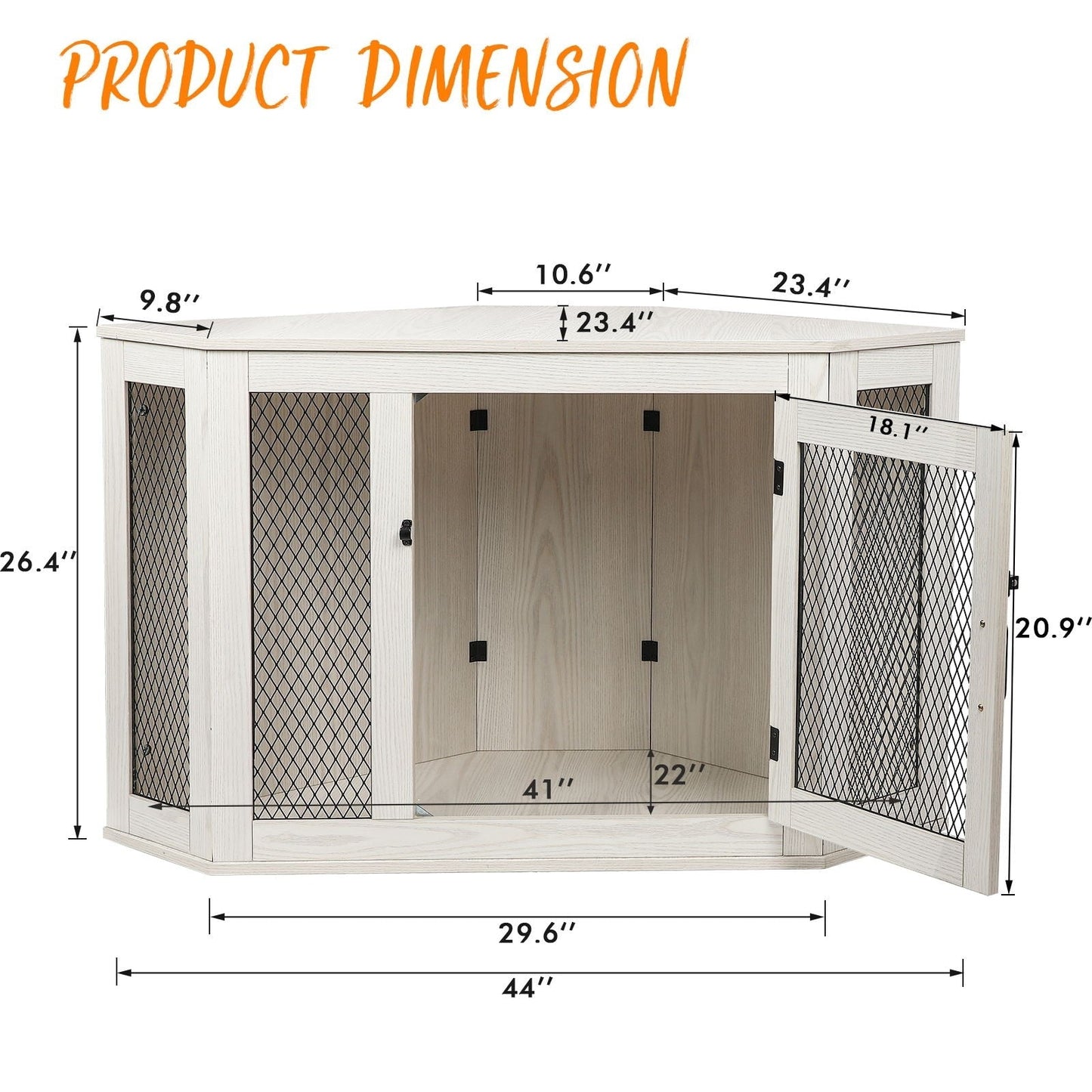 Meuble d'angle pour chien BOSSIN, niche en bois de 44/52 pouces avec filet, niche décorative en bois pour l'intérieur