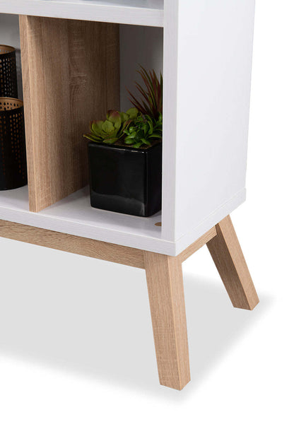 Bibliothèque Bremen 32.75 avec 4 étagères décalées - Blanc et Marron clair | Bibliothèque Bremen de 32,75 po avec 4 tablettes décalées - blanche et brun clair