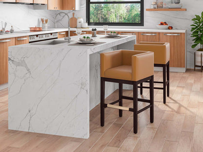 Tabouret de bar Kingsley de Manhattan Comfort de hauteur comptoir de 34 po en hêtre - chameau et noyer foncé