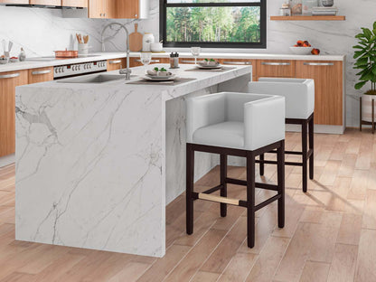 Manhattan Comfort Kingsley 34 Beech Wood Counter Height Barstool - Ivory &amp; Dark Walnut|Tabouret bar Kingsley de Manhattan Comfort de hauteur comptoir de 34 po en hêtre - ivoire et noyer foncé