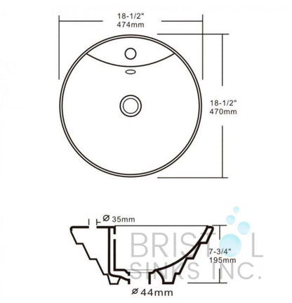 Bristol Sinks Above Counter Porcelain Circular Vessel Bathroom Sink - BV108|Lavabo de salle de bain circulaire Bristol Sinks en porcelaine vitrifiée sur le dessus du comptoir - BV108