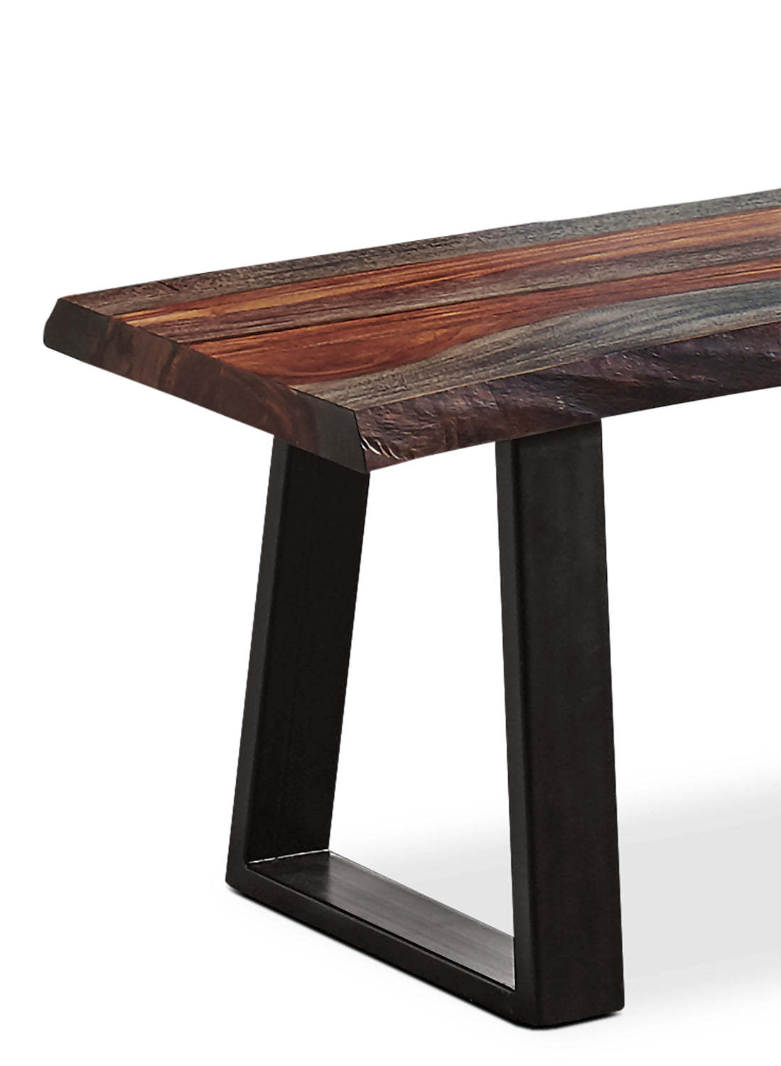 Banc de salle à manger Bowery, bois de Sheesham, métal, base trapézoïdale, 70 W - Marron | Banc de salle à manger Bowery de 70 po (L) en sheesham et métal avec base trapézoïde - brun