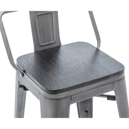 Ensemble de 4 tabourets de bar industriels en métal avec dossier et assise en bois