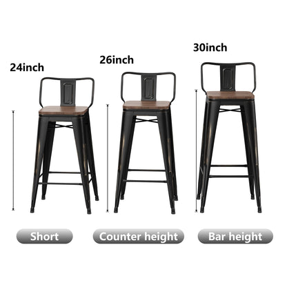 Ensemble de 4 tabourets de bar industriels en métal avec dossier et assise en bois