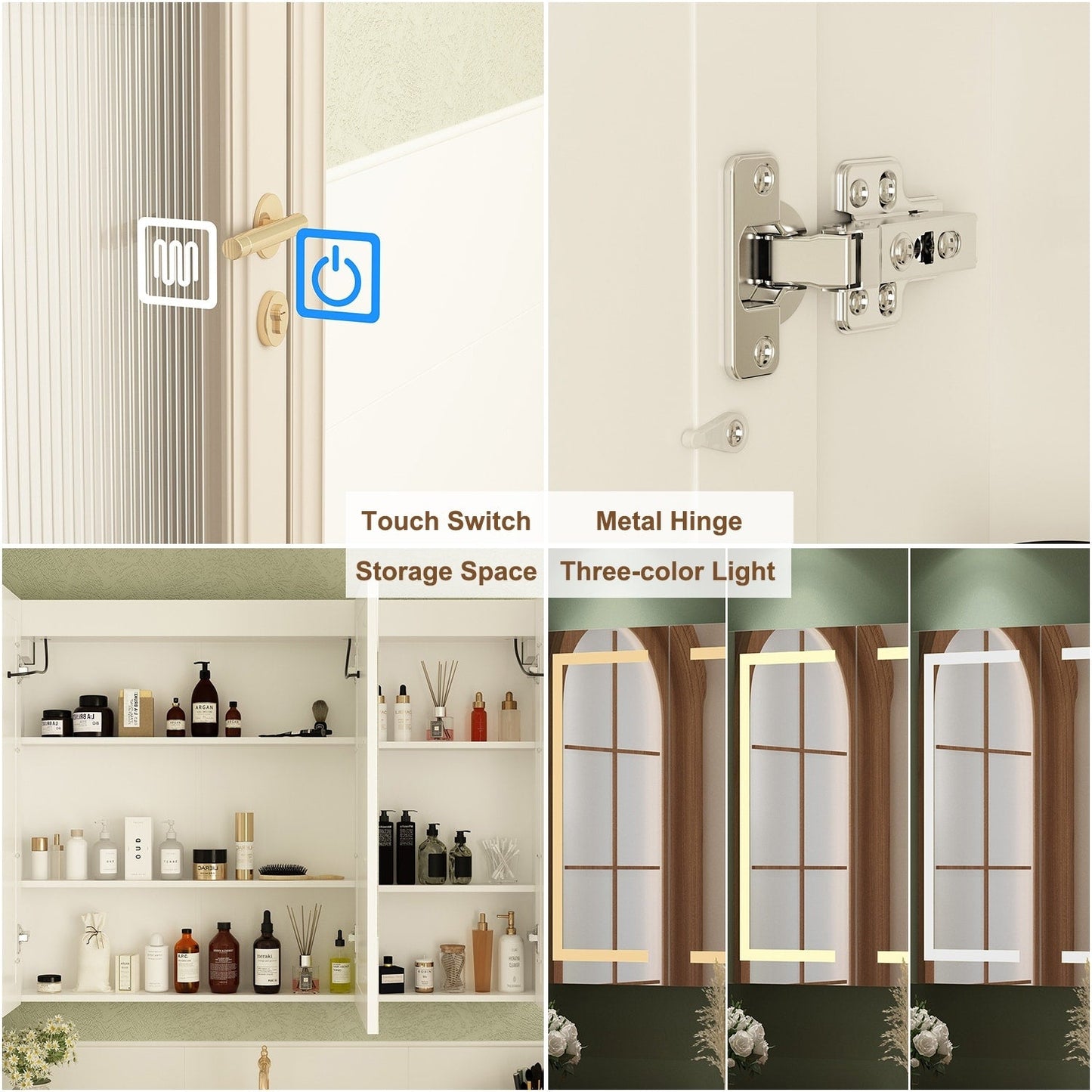 Armoire à pharmacie murale blanche avec miroir LED antibuée 6000K