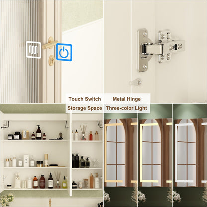 Armoire à pharmacie murale blanche avec miroir LED antibuée 6000K