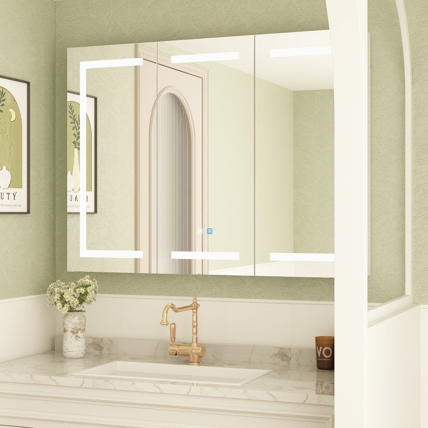 Armoire à pharmacie murale blanche avec miroir LED antibuée 6000K