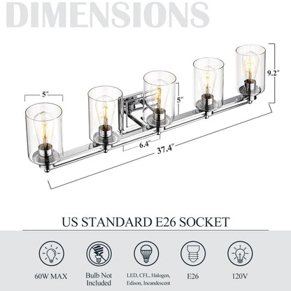 Applique murale pour salle de bain, lampe à placer au-dessus du miroir avec abat-jour en verre transparent