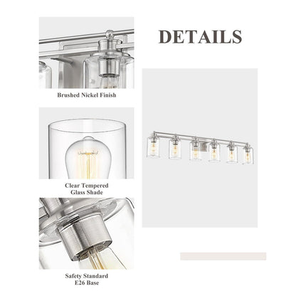 Applique murale pour salle de bain, lampe à placer au-dessus du miroir avec abat-jour en verre transparent