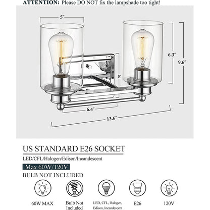 Applique murale pour salle de bain, lampe à placer au-dessus du miroir avec abat-jour en verre transparent