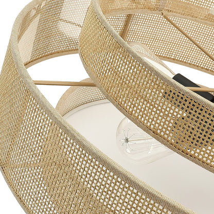 Lustre tambour côtier noir Bayou à 5 lumières avec double abat-jour en rotin - 61 cm (24 po) de large