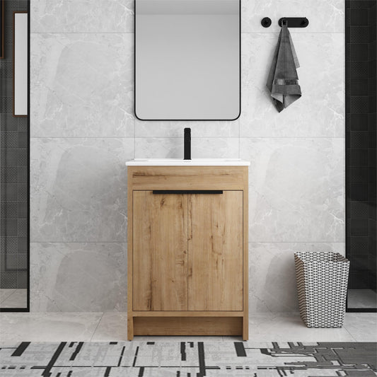 Meuble-lavabo Beingnext 24/30/36 avec vasque, meuble-lavabo autoportant avec porte à fermeture douce et étagère réglable