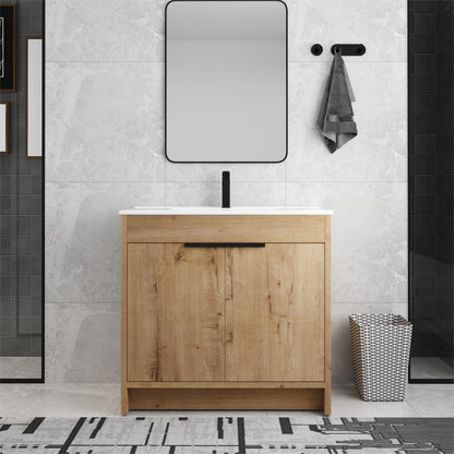 Meuble-lavabo Beingnext 24/30/36 avec vasque, meuble-lavabo autoportant avec porte à fermeture douce et étagère réglable