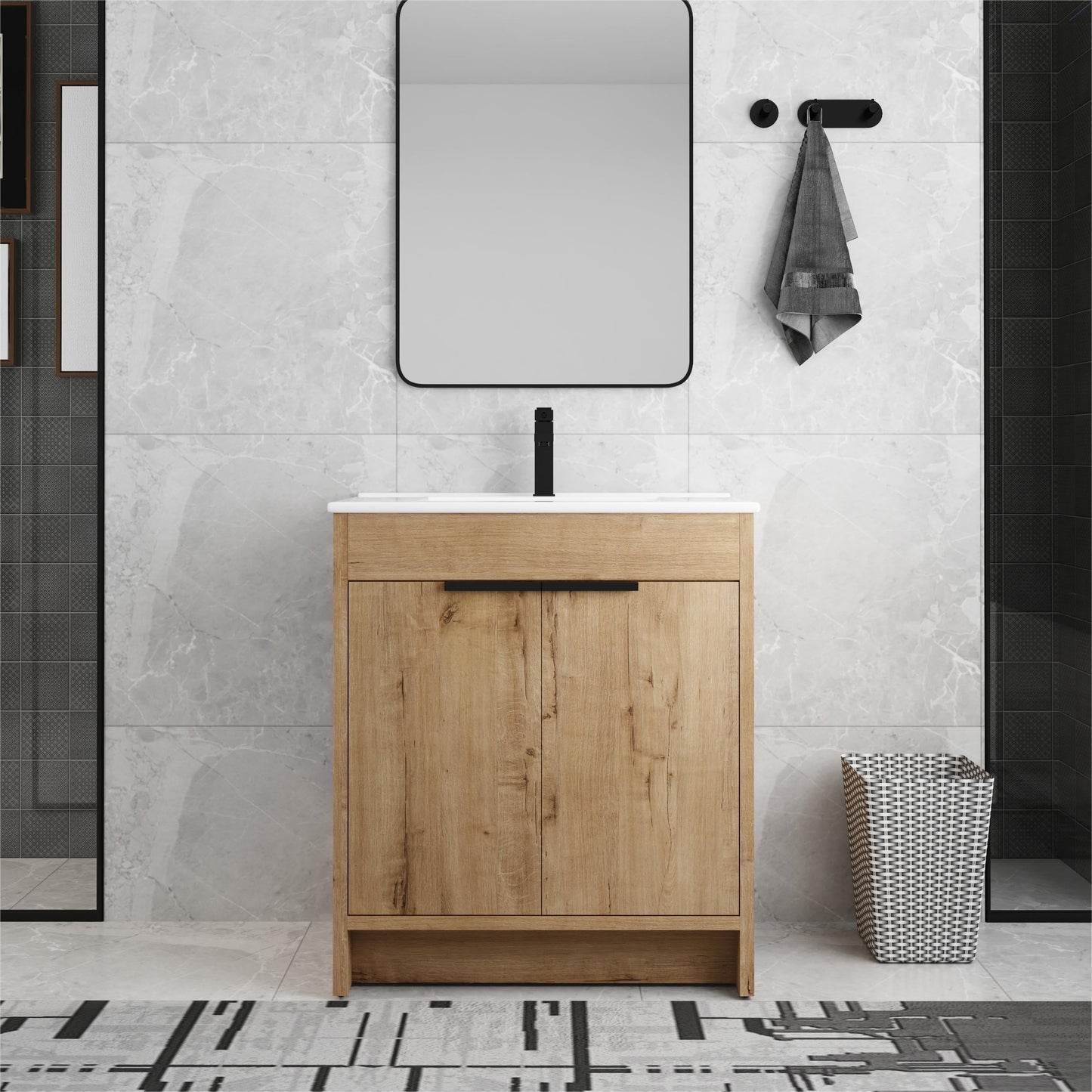 Meuble-lavabo Beingnext 24/30/36 avec vasque, meuble-lavabo autoportant avec porte à fermeture douce et étagère réglable