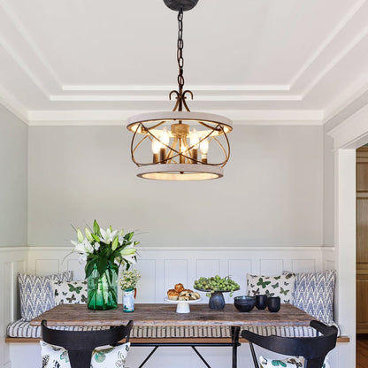 Lustre rustique Bella Depot à 5 lumières en bois avec cage, éclairage à intensité variable, suspension de style ferme réglable de 15,7 pouces pour îlot de cuisine