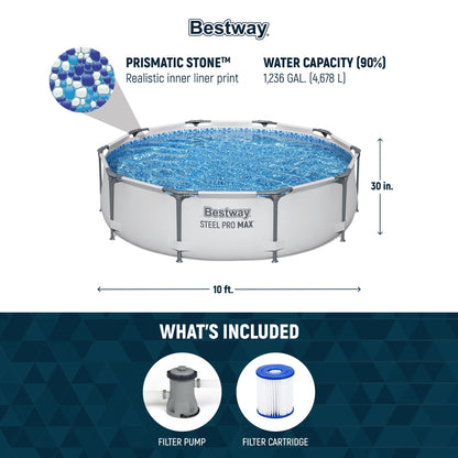 Piscine extérieure ronde hors sol Bestway Steel Pro MAX 10'x30 avec pompe - 10 pi x 30 po.